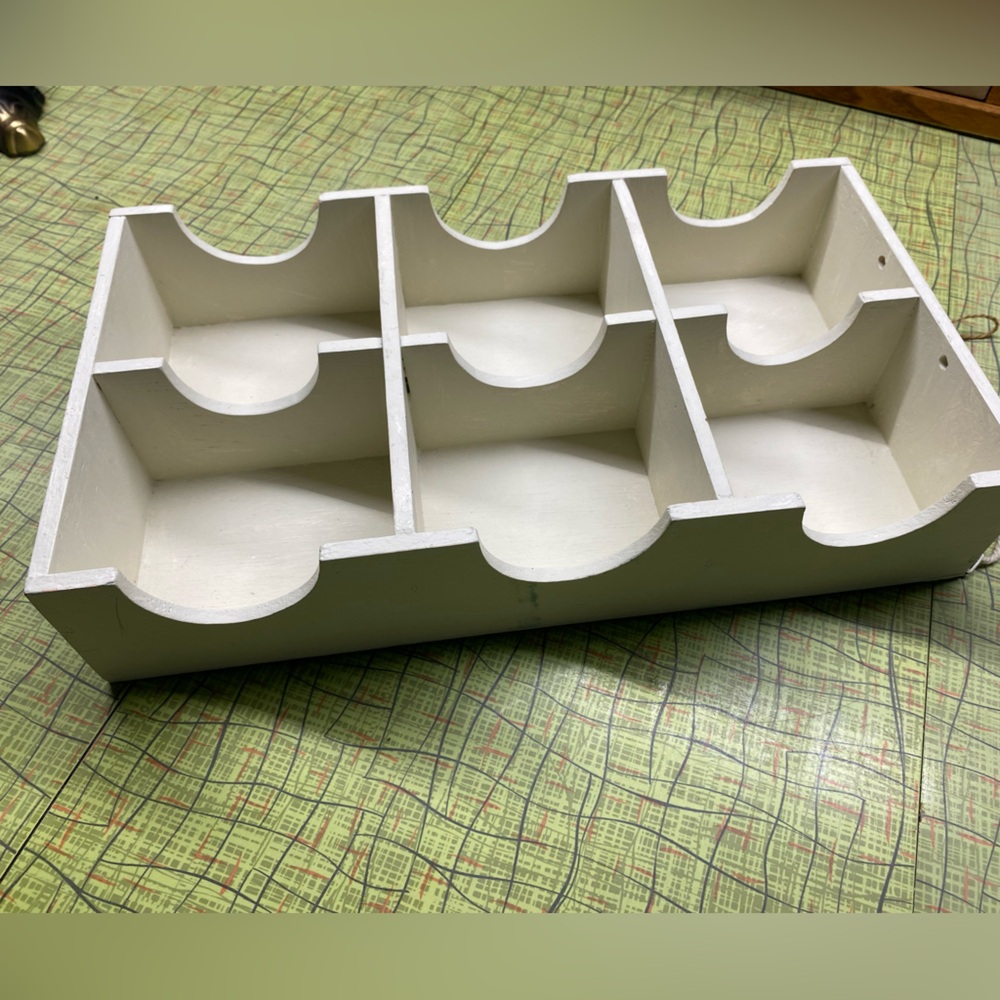 Small vintage wooden mug display rack